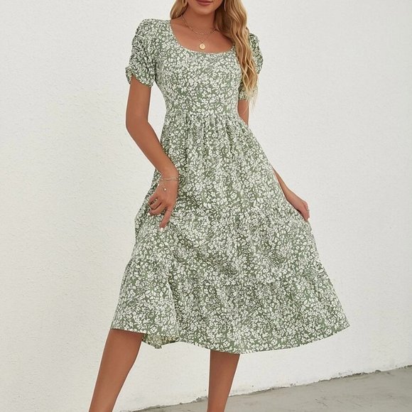 ☀️New SHEIN Ditsy Floral Print Ruffle Hem Dress XSmall - Picture 2 of 8